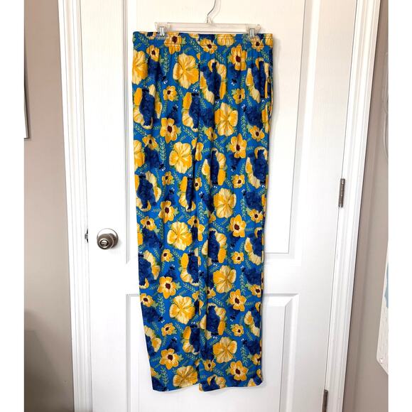 Sesame Street Mens Large Cookie Monster Floral Pajama Lounge Sleep Pants - Picture 2 of 7